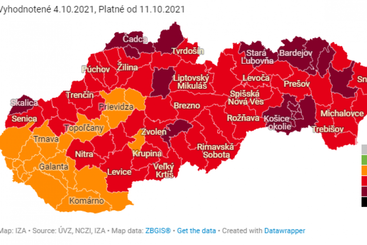 COVID-térkép: jövő hétfőtől így néz ki a járások besorolása